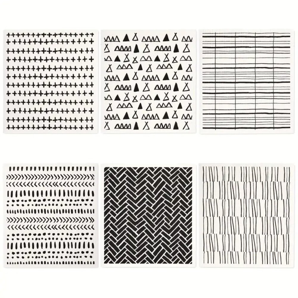 NEW Set of 6 Swedish Dishcloths - Modern Doodle Design, Reusable, Sustainable